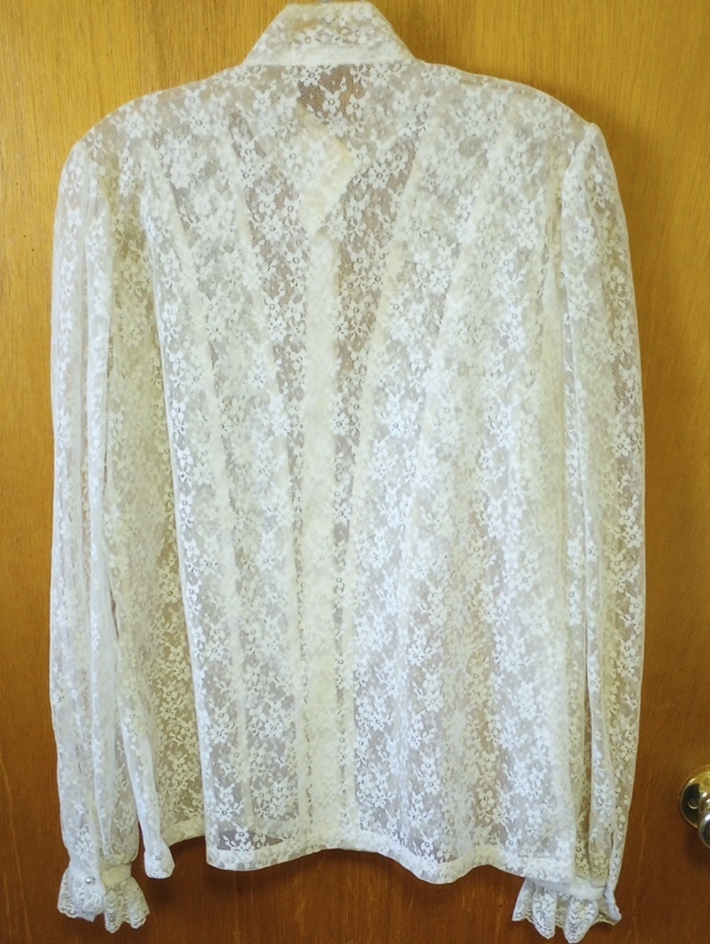 Traditional Classic Floral Lace Ruffled Vtg Jacket with Faux Pearl Buttons, Med? - Picture 4 of 5